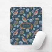 Blauw vogelpatroon Waterverf Muismat (Met muis)