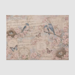 Blauw Vogels Kersenbloesem Bladmuziek Tissuepapier