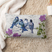 Blauw vogels paarse bloemen grijs bladmuziek vinta kussen (Deken)
