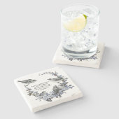  blauw vogelscript stenen onderzetter (Zijkant)