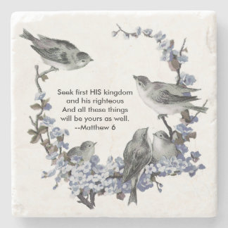 blauw vogelscript stenen onderzetter