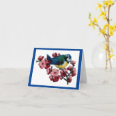 Blauw Vogeltje en Bloemen Oud Kaart (Gele Bloem)