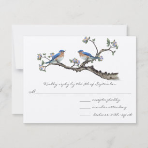Blauw vogeltje trouw RSVP Kaartje