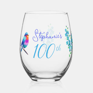 Blauw Vogeltje Vergeet-mij-nietje Bloemen 100ste V Wijnglas Zonder Voet