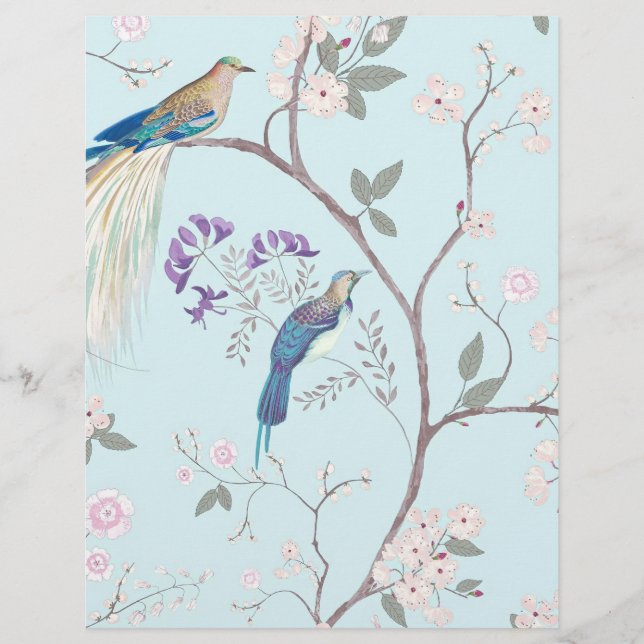 Blauw vogeltjes en bloesem vintage stijl (Voorkant)