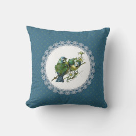 Blauw vogeltjes vintage kussen