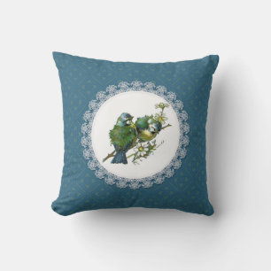 Blauw vogeltjes vintage kussen