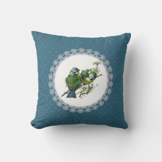 Blauw vogeltjes vintage kussen