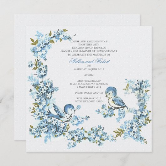  blauw vogelwinterhuwelijk kaart (Voorkant / Achterkant)