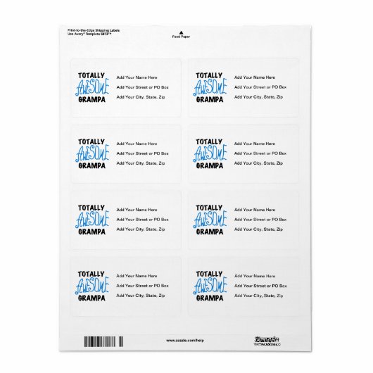 Blauw Volledig Geweldige Grampa T-shirts en gesche Etiket (Full Sheet)