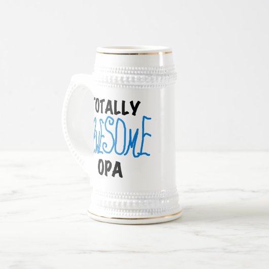 Blauw volledig Geweldige Opa T-shirts en cadeautje Bierpul (Voorkant links)