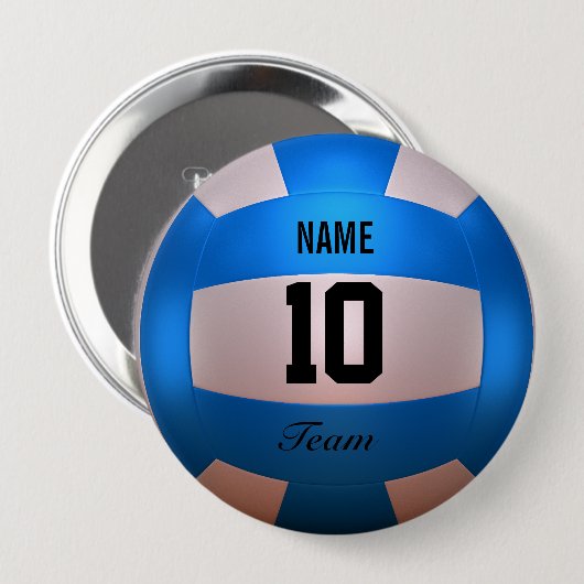 Blauw Volleyball Ronde Button 4,0 Cm (Voorkant /achterkant)