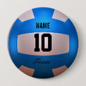 Blauw Volleyball Ronde Button 4,0 Cm (Voorkant)