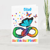 Blauw voor autisme bewustzijn oneindigheid vlinder kaart (Voorkant)