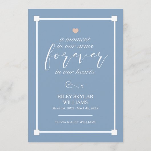 Blauw voor eeuwig in ons hart Baby Memorial Programmakaart (Voorkant)