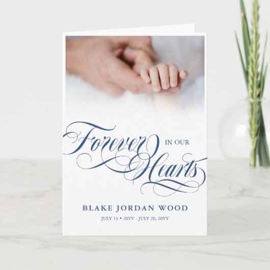 Blauw voor eeuwig in ons hart babyjongen begrafeni programma (Voorkant)