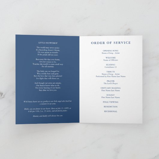 Blauw voor eeuwig in ons hart babyjongen begrafeni programma (Binnen)