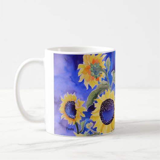 Blauw voor je zonnebloemen koffiemok (Links)