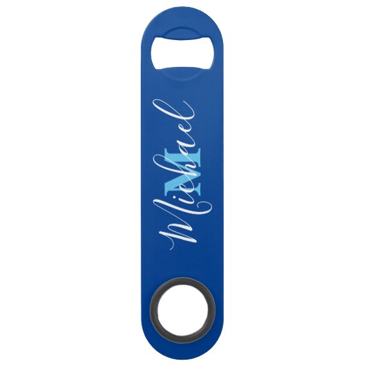 Blauw voor mannen gepersonaliseerde snelle flesope speed flessenopener (Voorkant)