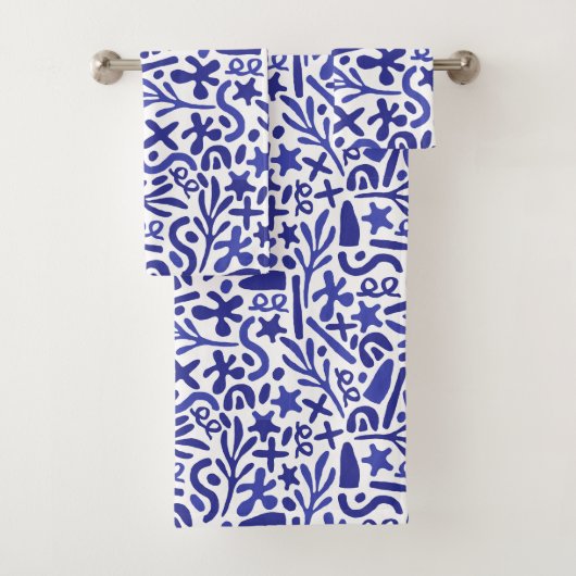 Blauw vormpatroon bad handdoek (Insitu)