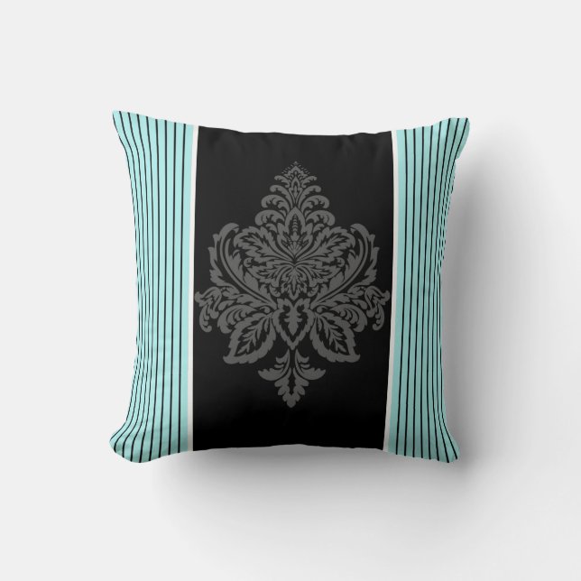 Blauw, vouw en zwarte strepen werpen kussen (Voorkant)