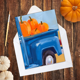 Blauw Vrachtwagen met Pompoenen Waterverf Thanksgi Feestdagenkaart