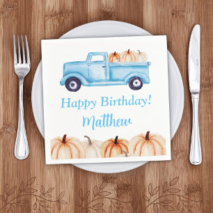 Blauw  Vrachtwagen Pompoen Jongen Verjaardagsfeest Servet