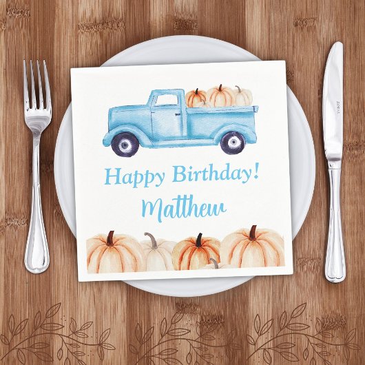 Blauw Vrachtwagen Pompoen Jongen Verjaardagsfeest Servet