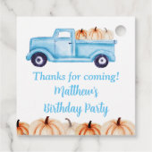 Blauw Vrachtwagen Pompoen Verjaardagsfeest Bedankjes Labels (Achterkant)