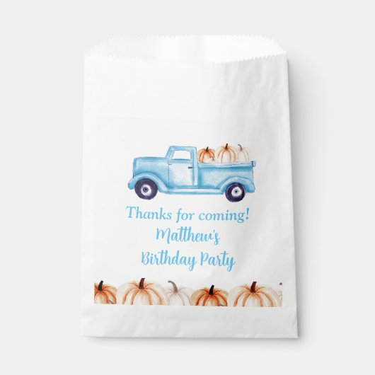 Blauw  Vrachtwagen Pompoen Verjaardagsfeest Bedankzakje (Voorkant)