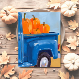 Blauw Vrachtwagen van Pompoenen Waterverf Thanksgi Feestdagenkaart
