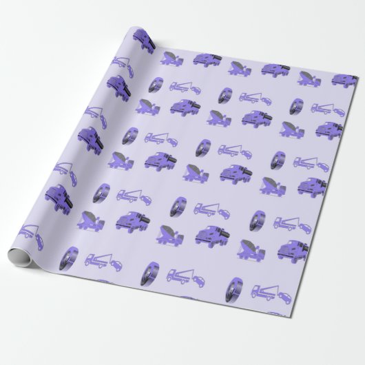 Blauw vrachtwagenpatroon cadeaupapier (Uitgerold)