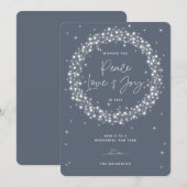 Blauw Vrede Liefde+Kerstlichtjes Twinkelende Kerst Feestdagenkaart (Voorkant / Achterkant)