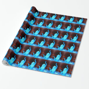 blauw vredesbord zwaait met hippiemeisjes cadeaupapier