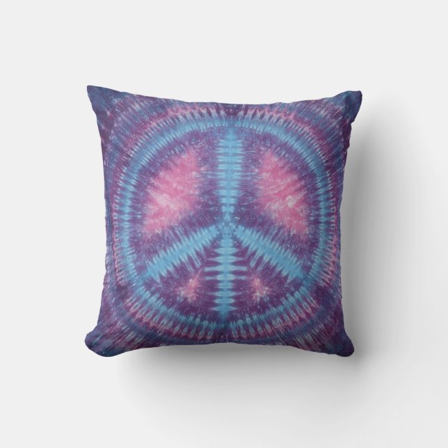 Blauw Vredesteken Tie Dye American MoJo Kussen (Voorkant)