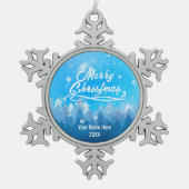 Blauw vredig sneeuwbos Vrolijk kerstfeest Tin Sneeuwvlok Ornament (Voorkant)