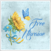 Blauw-vrij Oekraïne Zonnebloem en vlindervinyl Sticker (Voorkant)