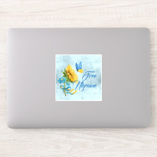 Blauw-vrij Oekraïne Zonnebloem en vlindervinyl Sticker (Computer)