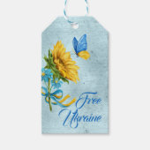 Blauw-vrij Oekraïne Zonnebloem & vlinder Cadeaulabel (Voorkant)