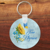 Blauw-vrij Oekraïne Zonnebloem & vlinder Sleutelhanger (Voorkant)