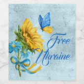 Blauw-vrij Oekraïne Zonnebloem & vlinder Wijn Etiket (Enkel label)