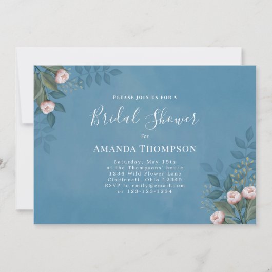 Blauw Vrijgezellenfeest Elegant Bloemen Custom Kaart (Voorkant)