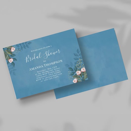Blauw Vrijgezellenfeest Elegant Bloemen Custom Kaart