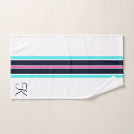 Blauw vrijgezellenfeest in cursief monogram minima bad handdoek