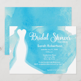 Blauw vrijgezellenfeest, Trouwjurk Waterverf Kaart