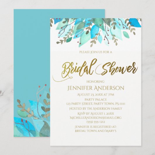 Blauw Vrijgezellenfeest van bladeren Kaart (Voorkant / Achterkant)