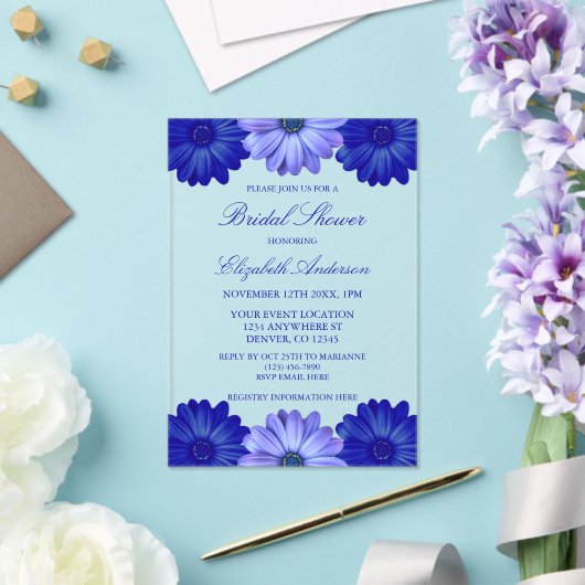 Blauw Vrijgezellenfeest van Floral Acryl Uitnodigingen (Insitu (Huwelijk))