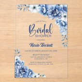 Blauw Vrijgezellenfeest van Floral Acryl Uitnodigingen (Voorkant)