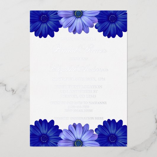 Blauw Vrijgezellenfeest van Floral Folie Uitnodiging (Voorkant)