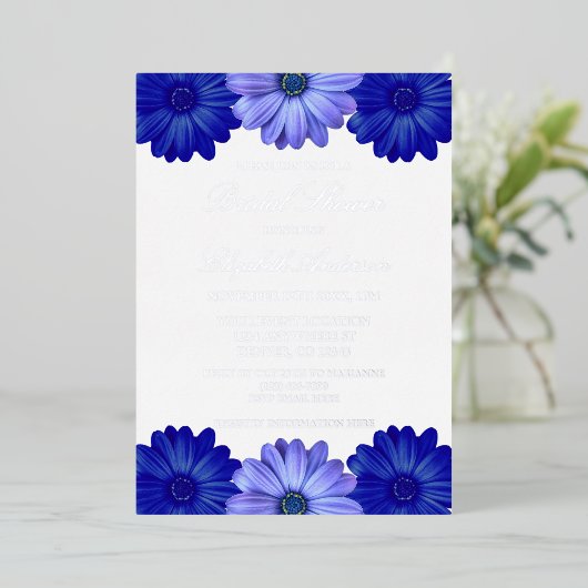 Blauw Vrijgezellenfeest van Floral Folie Uitnodiging (Staand Voorkant)